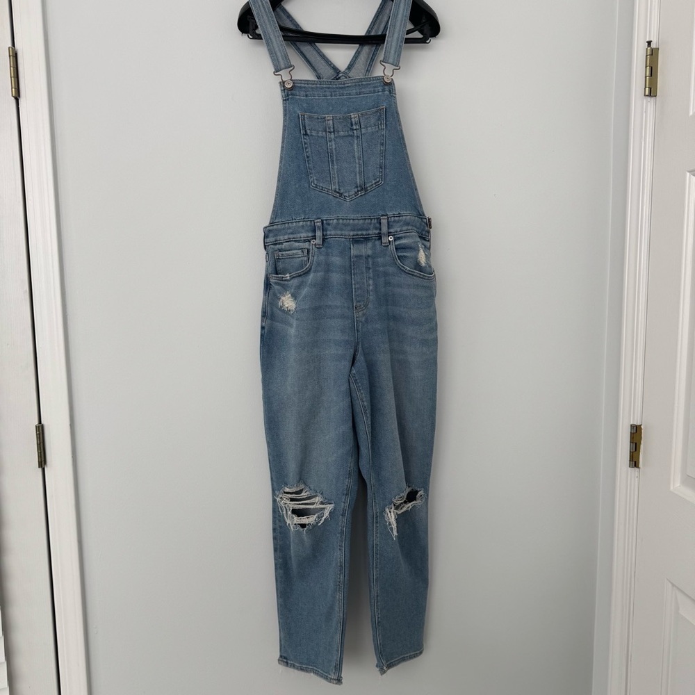 American Eagle Mom Overalls Distressed Stretch Denim Grunge Festival Women’s 10
